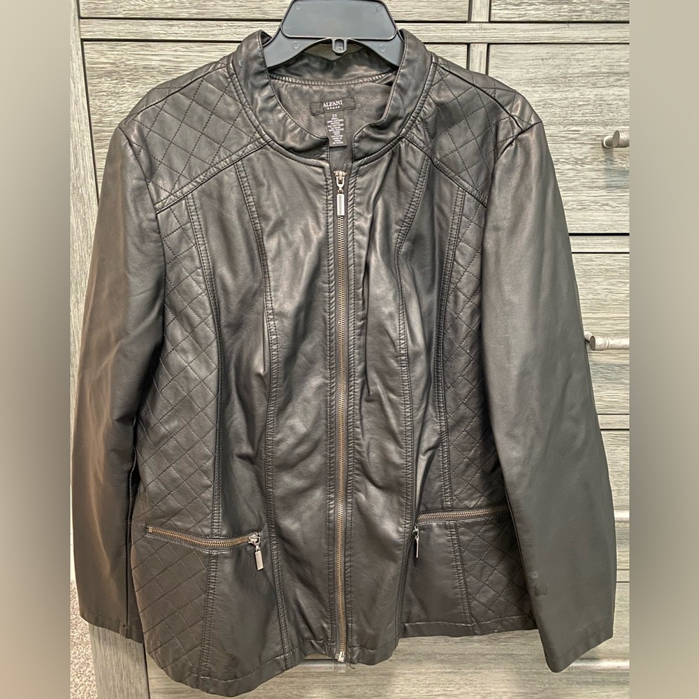 Alfani Women’s Faux Leather Black Zip Jacket, 2XL